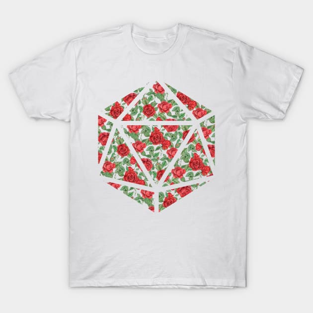 Red Rose Vintage Pattern Silhouette D20 - Subtle Dungeons and Dragons Design T-Shirt by GenAumonier